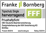 Testsieger, Franke&Bornberg, DBV, Privathaftpflichtversicherung BOXflex | Snoopr® - Die intelligente Suchmaschine für Versicherungen